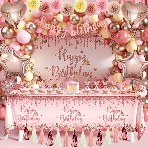Rose Gold Birthday Party Decorations 91 Pcs Pink Birthday Party Supplies by JOPHMO