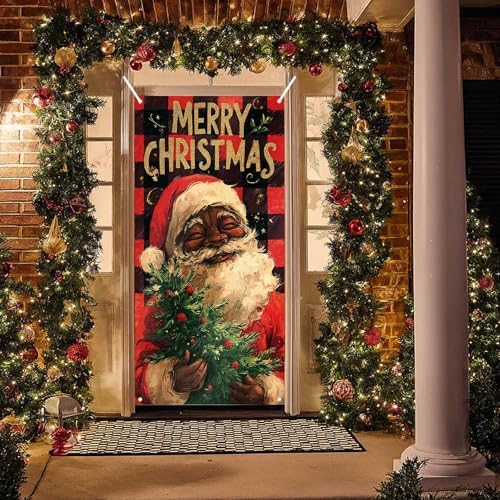 BlissYard Door Cover Black Santa Buffalo Plaid 35x71 Inch Polyester - Image 5