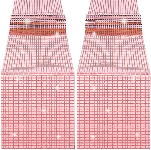 durony 2 Pack Mirror Disco Party Table Runner, 11 x 108 Inch, Rose Gold by durony