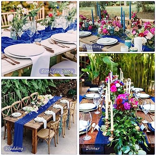 35x72 Inch Royal Blue Cheesecloth Table Runner Wedding Birthday Decor - Image 6