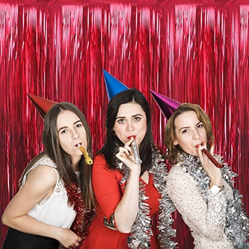 GOER 3.2 ft x 9.8 ft Metallic Tinsel Foil Fringe Curtains Party Photo Backdrop Party Streamers for Birthday,Graduation,New Year Eve Decorations Wedding Decor (3 Pcs,Burgundy) - Image 4