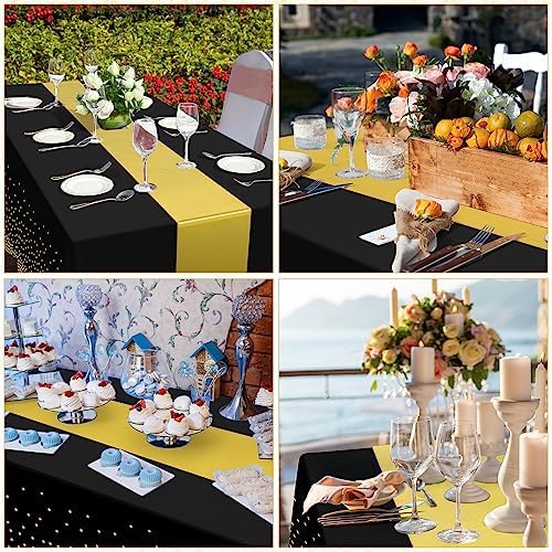 24 Pack Black and Gold Tablecloth and Table Runner Set Party Decorations, Black and Gold Plastic Disposable Tablecloth and Satin Table Runner for Wedding Birthday Bridal Graduation Anniversary Party - Image 6