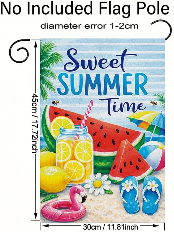 Summer Garden Flag 12x18 Inch, Sweet Summer Time Beach Watermelon Garden Flag, Double Sided Outdoor Decorative Yard Flag for Lawn Porch Patio - Image 3