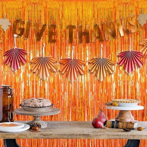 5 Pack Orange Foil Curtain Backdrop 3.2ft x 9.8ft Metallic Tinsel Foil Fringe Curtains Streamer Photo Booth Backdrop for Birthday Party Engagement Bachelorette Party Decorations (Sparkle Orange) - Image 5