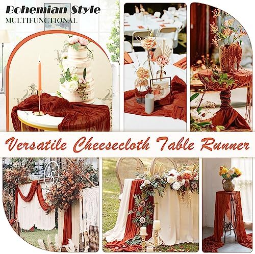 Terracotta Cheesecloth Table Runner 6 Pack 35" Boho Gauze 120 inches Long Rustic Sheer Cheesecloth Fabric Bulk for Fall Table Runner Baby Shower Wedding Bridal Birthday Decoration - Image 5