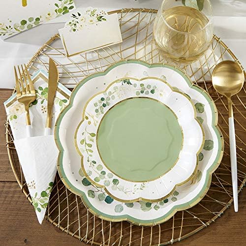 Kate Aspen Sage Green Party Decorations, Eucalyptus Floral Botanical Garden 62 Piece Plates and Napkins Party Supplies (16 Guests) Greenery Baby Shower Decorations & Bridal Shower Decor - Image 2