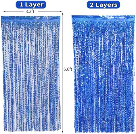 4 Pack 3.3 ft x 6.6 Wavy Sparkle Dark Blue Foil Fringe Backdrop Curtain - Navy Blue Streamer Backdrop Tinsel Curtains for Door Streamers Ocean Birthday Party Decorations Disco Party - Image 4