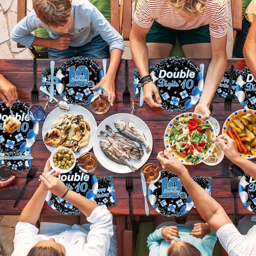 Qyeahkj 100 Pcs 10th Birthday Decorations for Boys Official Teen 10th Supplies Plate Napkin Forks Set Disposable Blue 10th Birthday Tableware Paper Plates Dinnerware for Kids Teenager Favors Serve 25 - Image 6