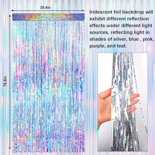 4 Packs Silver Foil Fringe Curtain, Silver Glitter Metallic Tinsel Backdrop for Birthday, Wedding, Baby Shower, Bachelorette, 70s 80s 90s Theme Disco Party, Iridescent Party Decorations Supplies - Image 6