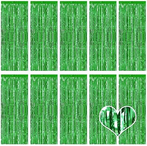 10 Pack Green Backdrop Curtain 3.2ft x 8.2ft Metallic Tinsel Foil Fringe Curtains Photo Booth Background for Birthday Party Decoration Baby Shower Engagement Wedding Christmas Decoration (Green) by Ohiyoo