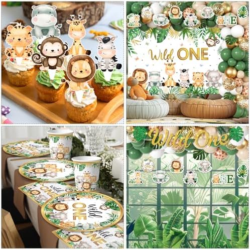Wild Birthday Decorations,Safari Birthday Decorations 277Pcs Wild Plates and Napkin Sets Banner Backdrop Tablecloth Cake Topper Balloon Garland for Jungle 1st birthday Decorations - Image 6
