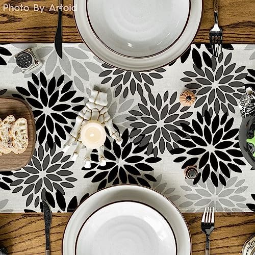 Artoid Mode Black Dahlia Floral Pinnata Halloween Table Runner, Fall Autumn Kitchen Dining Table Decoration for Home Party Decor 13x72 Inch - Image 3