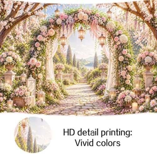 10x8ft Romantic Garden Wedding Backdrop Floral Arch Photo Background - Image 6
