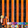 Black Orange Halloween Backdrop, 2 Pack Tinsel Foil Fringe Curtains by UWPVOWSR