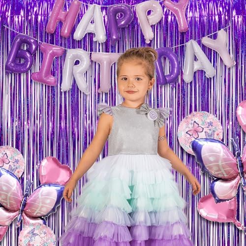 Purple Tinsel Curtain Party Backdrop - 3.2ft x 8.2ft - Pack of 2 - Image 5