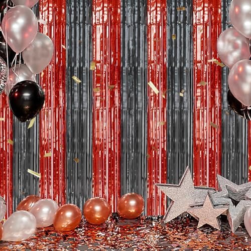 DECOCKRAT 2 Pack Foil Fringe Backdrop - Red&Black Shiny Tinsel Curtains for Party Decoration/Photo Booth Props - 3.3x6.6 FT Metallic Foil Backdrop for Birthday, Wedding, Graduation, Christmas. - Image 6