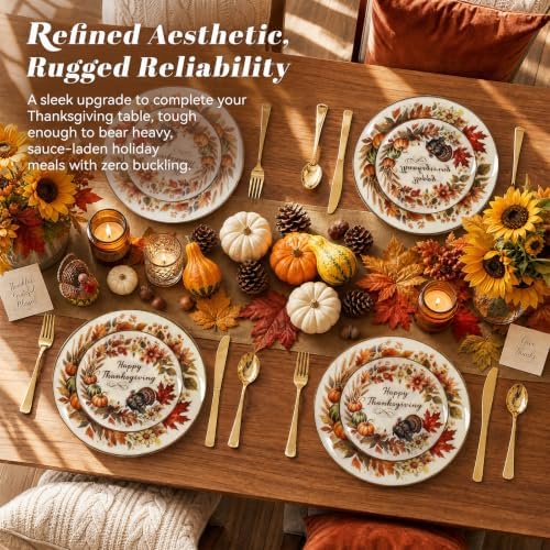 KIRE 60Pcs Thanksgiving Plates Plastic -Turkey and Pumpkin Fall Plastic Plates - Include 30Ps 10inch Dinner Plate and 30Pcs 7inch Dessert Plate for Thanksgiving/Friendsgiving Party - Image 4
