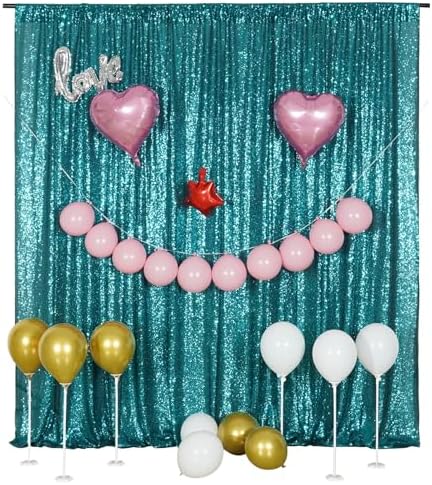 Poise3EHome Teal Sequin Backdrop,8FT x 10FT Sequin Photography Backdrop Curtain for Party Decoration - Image 2