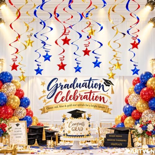 30 Pcs Red Blue Gold Hanging Swirl Decorations Foil Ceiling Streamers - Image 6