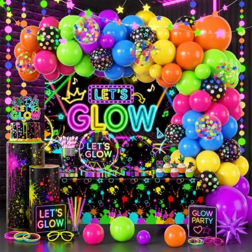 Glow Party Supplies, 243pcs Neon Glow Party Decorations for Birthday by Pymurod