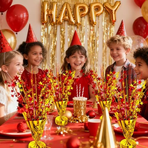 6 Pack Metallic Foil Spray Table Centerpiece Decoration Star Brust Glitter Table Topper Decor for Birthday Circus Casino Graduation Christmas New Year's Eve Party Supplies Red Gold - Image 3