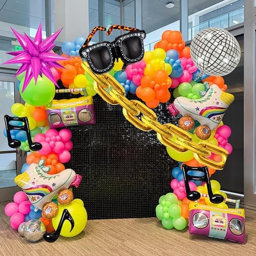 90s 80s Disco Theme Party Decorations, 171Pcs Balloon Arch Kit with Retro Disco Ball Radio Glasses Roller Skate Musical Note Chain Star Foil Balloons for Back to 90s 80s Hip Hop Birthday Supplies - Image 2