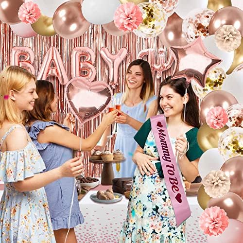 Guudmua 303 Pcs Baby Shower Decorations For Girl, Girl Baby Shower Decorations Kits - Disposable Dinnerware Set With Pink Rose Gold Floral (25 Guest), "BABY girl" Banner, Balloon, Sash, Cake Topper - Image 7