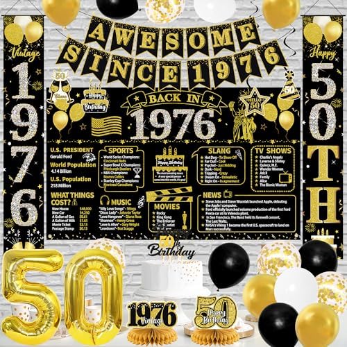 Roetyce 50th Birthday Decorations Men Women, Black Gold Back in 1976 Poster - Image 5