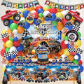 Monster Truck Birthday Decorations, Machines Jam Party Decoration Supplies include Truck Balloons Arch, Tablecloth, Backdrop, Cake Cupcake Toppers, Hanging Swirls, Flags, Truck Birthday Decor for Boys by Miucat