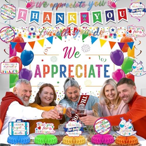 We Appreciate You Decorations Colorful Thank You for All You Do Banner Honeycomb Centerpieces Hanging Swirls for Employee Appreciation Gifts Pastor Teacher Doctor Labor Day Retirement Party Decor - Image 5