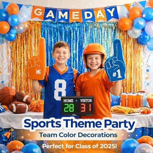 Blue and Orange Fringe Curtain Backdrop 3 Pack, 3.2 x 8.2 FT Decorations - Image 5