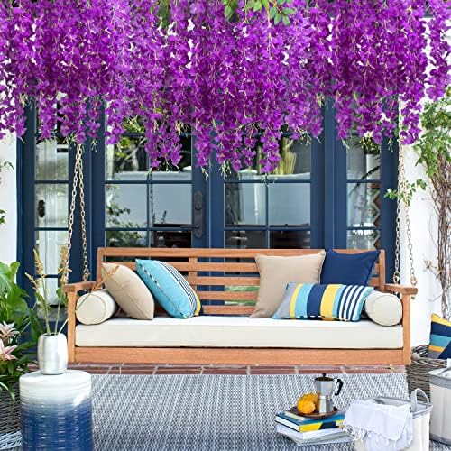 AITISOR 24 Pack Artificial Fake Wisteria Vine Ratta (3.75 Feet) Hanging Garland Silk Flowers String Home Party Wedding Decor (Blue) - Image 6