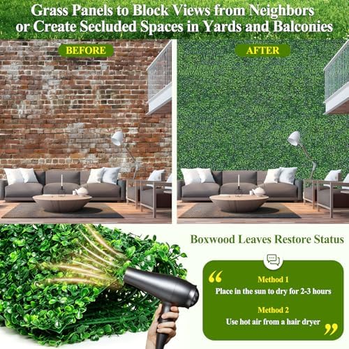 20" X 20" Artificial Grass Wall Panels 14Pcs Greenery Backdrop UV-Protected Faux Boxwood Panels 39 ft² Fake Green Wall Privacy Screen for Outdoor Indoor Decor Party Wedding Garden Fence Decorations - Image 4
