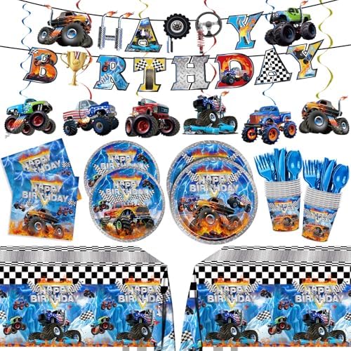 177pcs Monster Truck Birthday Decorations Plates Napkins Tableware Set by JVORFDG