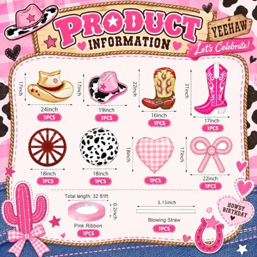 MiniInflat 16 Pcs Pink and Brown Cowgirl Party Balloons Decorations - Image 2