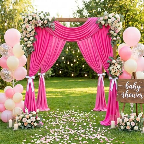 Fuchsia Backdrop Curtains 10ftx10ft Birthday Polyester Photo Drapes - Image 4