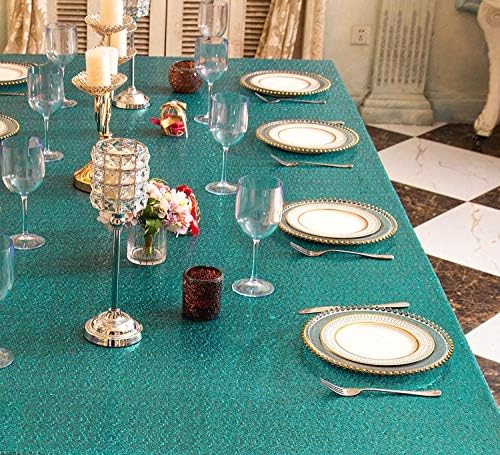 Eternal Beauty Teal 50x80 Inch Tropical Beach Sequin Tablecloth - Image 6