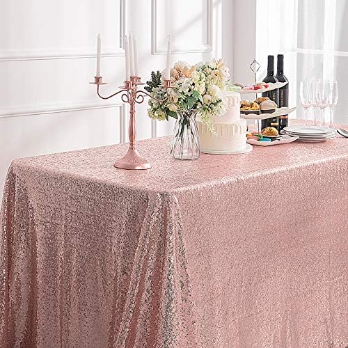 Pufogu 60"x120" Rose Gold Sequin Tablecloth Rectangular Glitter Rose Gold Table Cloths for Birthday Wedding Bridal Baby Shower Party Decorations - Image 3