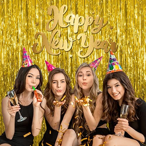 5 Pack Gold Fringe Curtain Backdrop Tinsel Streamers Birthday Party Decorations Christmas Photo Booth Backdrop Halloween New Year Graduation Baby Shower Theme Party Decorations - Image 4
