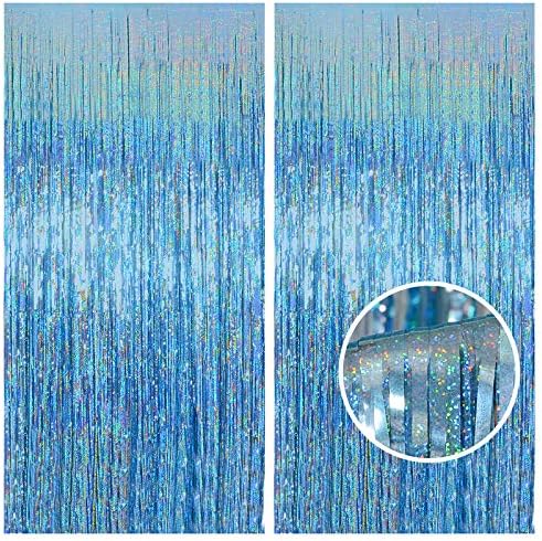 Melsan Light Blue Foil Curtain Backdrop for Birthday Decorations, 2 Pack by Melsan