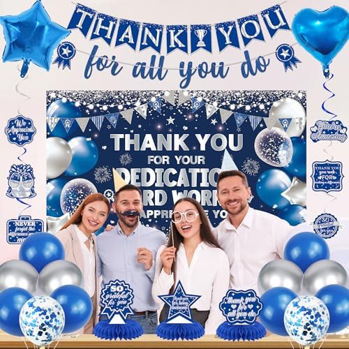 Vlipoeasn Blue Silver We Appreciate You Banner Decorations for Women Men - Image 4