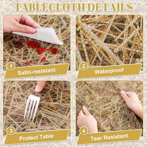 NatNarr 3 Pack Straw Plastic Tablecloths, Disposable Farm Hay Tablecloth - Image 4