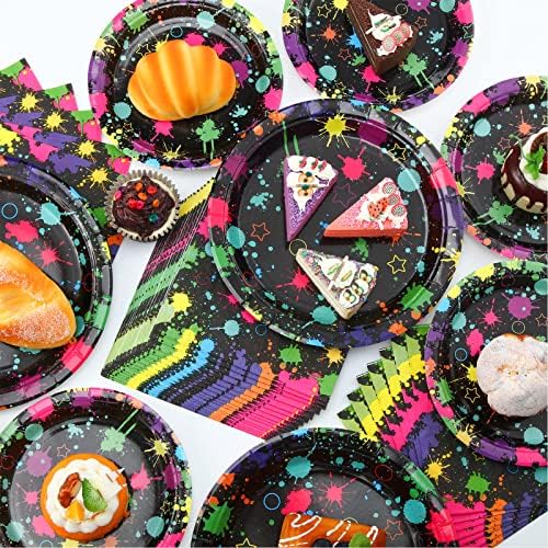100 Pcs Neon Party Plates and Napkins,Halloween Tableware Set for 20 Guests - Image 2