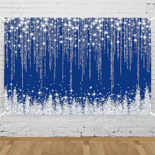 Silver Blue Glitter Wall Backdrop 12x8 FT Silver Spots Backdrops for Photoshoot Girls Birthday Photography Background for Wedding Baby Shower Party Decorations Banners Photo Studio Props by Unknown