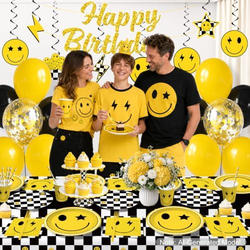 197Pcs Smiley Face Birthday Decorations Tableware Set, 20 Serves - Image 4