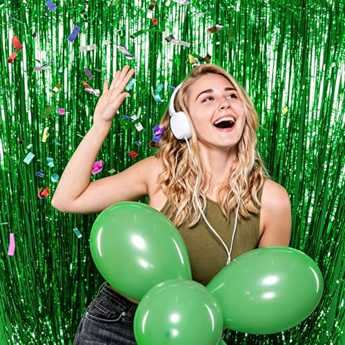 2 Pack Foil Curtain Backdrop Green Metallic Tinsel Foil Fringe Curtains Photo Booth Props for Birthday Wedding Engagement Baby Shower Bachelorette Christmas Holiday Celebration Party Decorations - Image 5