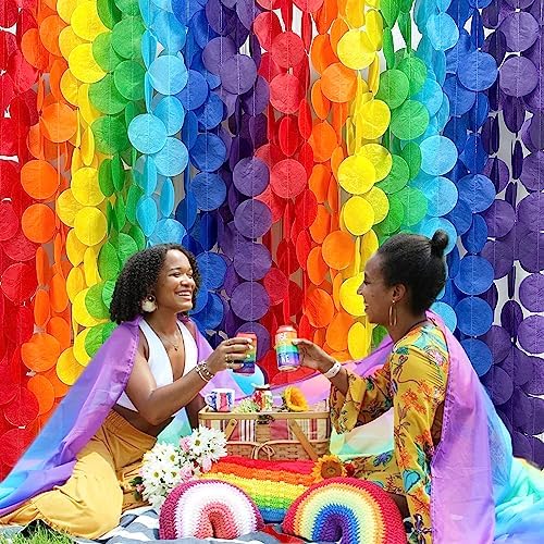 205Ft Rainbow Party Decorations Big Polka Dots Tissue Paper Backdrop Streamer Colorful Circle Dots Hanging Curtain Garland for Birthday Fiesta Carnival Wedding Engagement Pride Party Supplies - Image 5