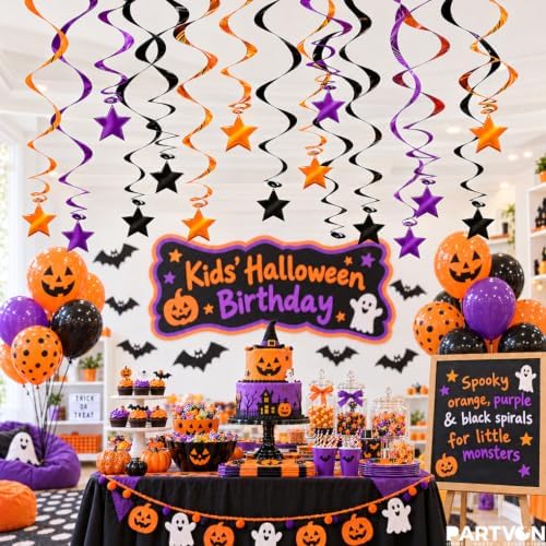30 Pcs Black Orange Purple Halloween Hanging Swirl Decorations - Image 3