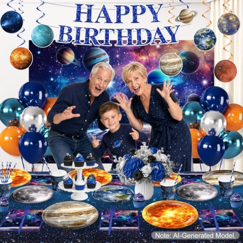 Xynic 210Pcs Space Birthday Decorations Tableware Set, Serves 24 - Image 4