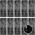 10 Pack Black Foil Curtain Backdrop 3.2ft x 9.8ft Metallic Tinsel Foil Fringe Curtains Streamer Photo Booth Backdrop for Birthday Party Engagement Bachelorette Party Decorations (Black) by Ohiyoo